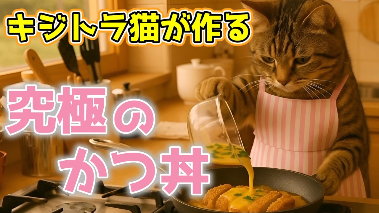 【AI Cat】キジトラ猫アンバーのかつ丼作り！【料理】