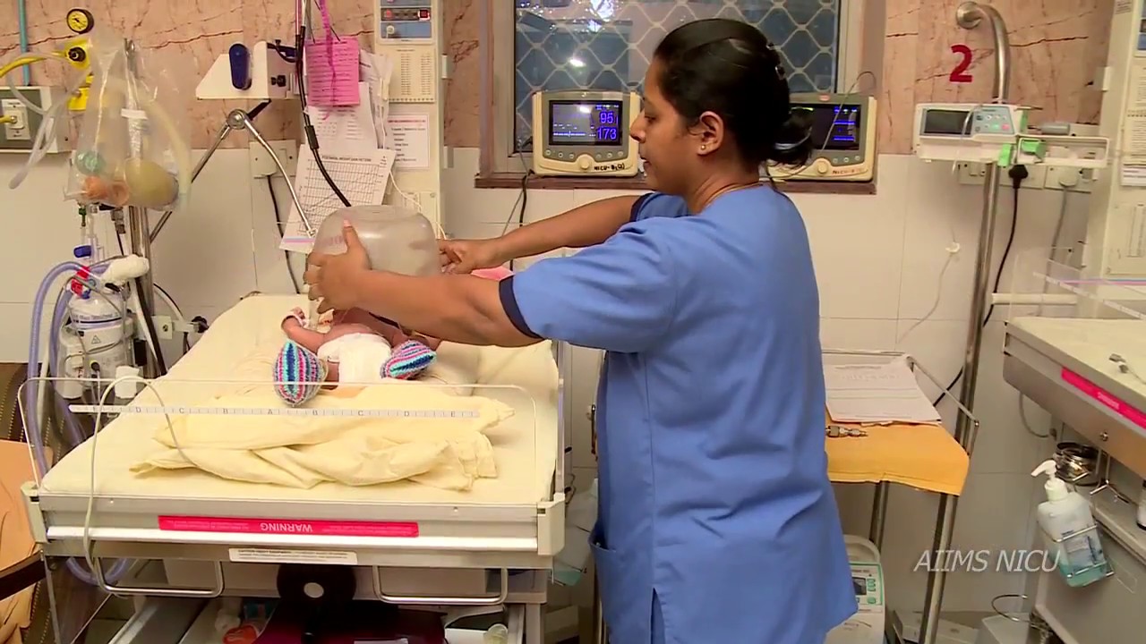 How to administer oxygen to a newborn baby?