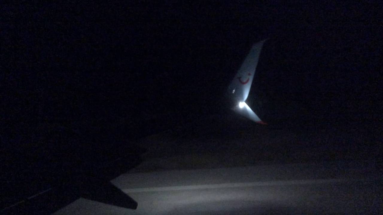 Thomson 737-8k5  landing at Rhodes airport at night 2016