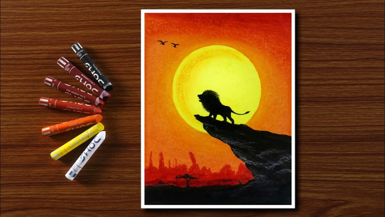 SIMBA The Lion King - Oil Pastels Drawing for Beginners - Step by Step