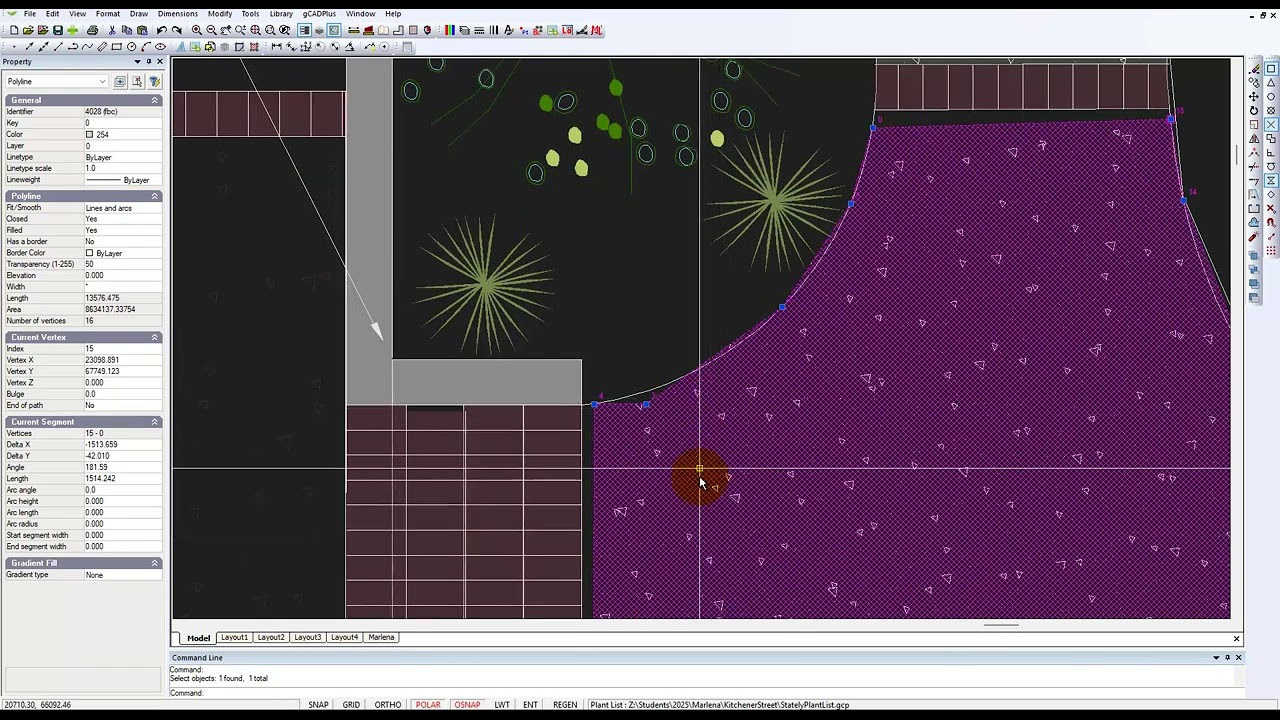 Smart hatching in gCADPlus software