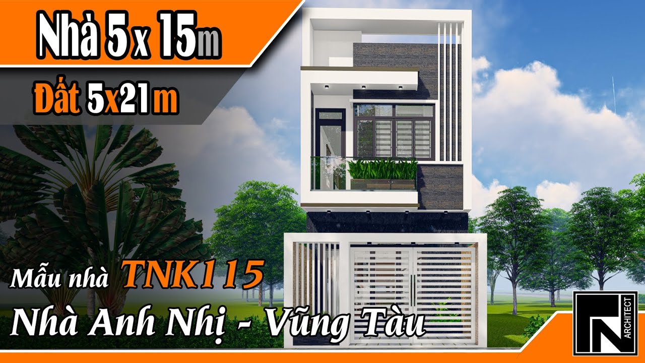TNK115 - Thiết kế nhà ống 2 tầng 5x15m (đất 5x21m) cho Anh Nhị, Vũng Tàu