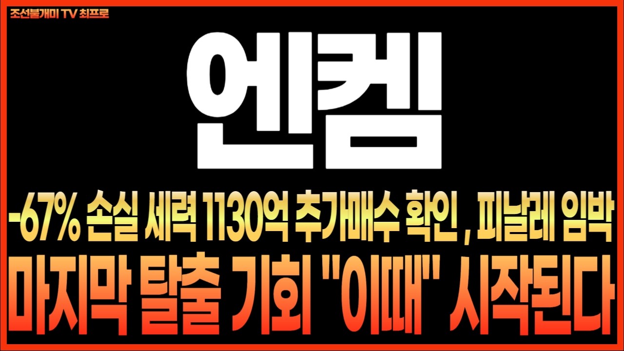 [엔켐 주가전망] [긴급] -67% 손실 세력 1130억 추가매수 확인됐습니다!! 피날레 곧 나온다!! 마지막 탈출 기회 