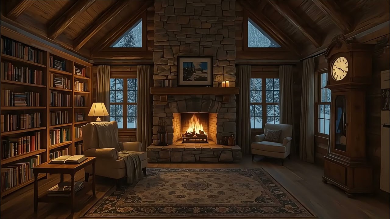 Cozy Winter Cabin Sleep Ambience 8 Hours | Fireplace + Heavy Snowstorm for Deep Sleep & Relaxation