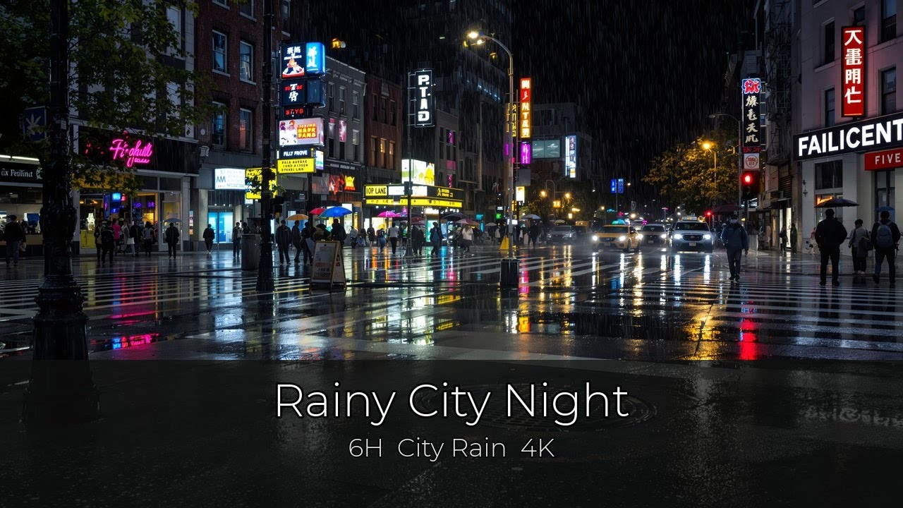 Rainy City Night 6H — NYC Rain Sounds | Urban Ambience | 4K
