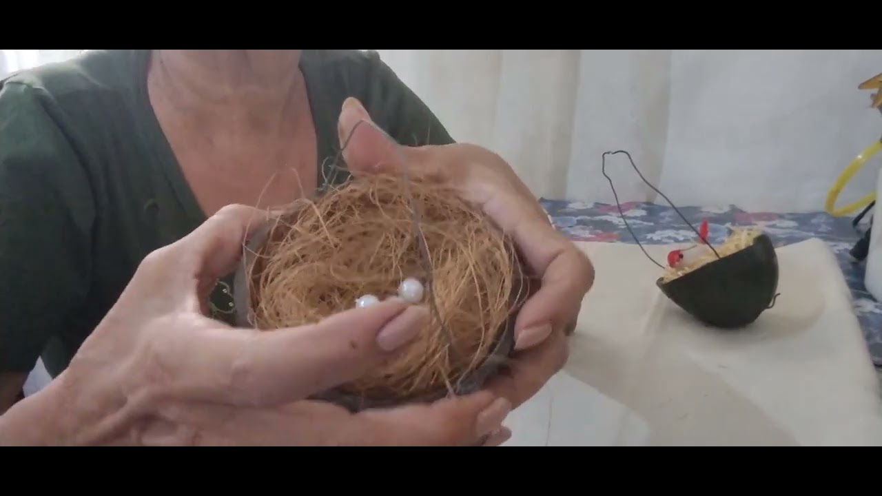 Como fazer um ninho de passarinho com a casca de coco #