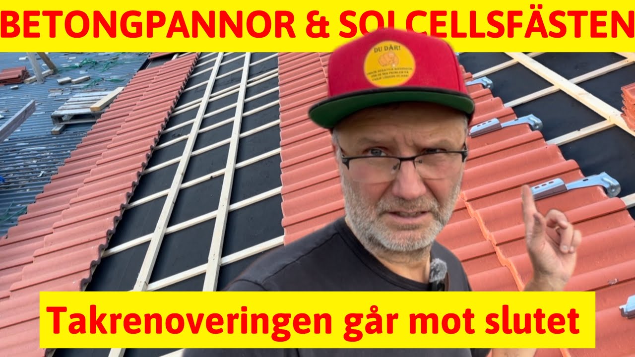 Lägger betongpannor och monterar takinfästning för solceller. Använder MAFI montagesystem från Mora.