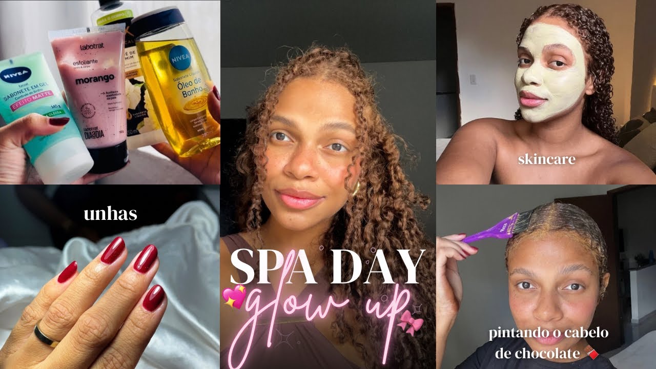 SPA DAY | pintando o cabelo de chocolate | unhas & skin care + testando produtos novos