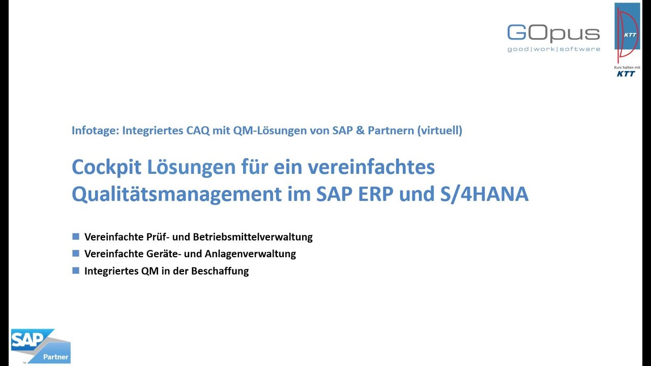 Cockpit-Lösungen für ein effizientes Qualitätsmanagement (QM) in SAP ERP und S/4HANA