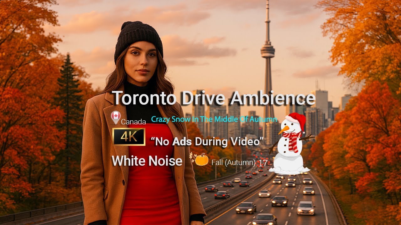 Toronto Driving Ambience 2 Hours  🇨🇦 Fall🍁⛄️(Autumn) Relaxing 4K DashCam + White Noise No Ads + Loop