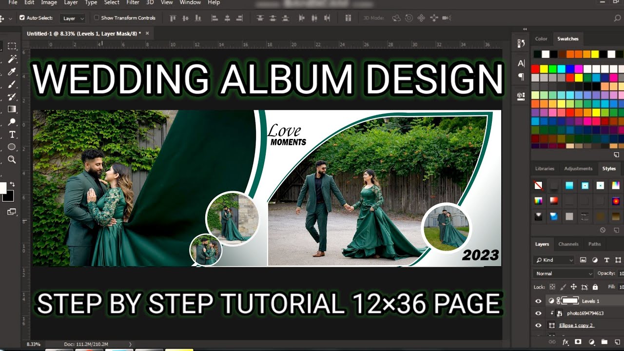 wedding album design in Photoshop tutorial step by step 12×36 design #trending #albumdesign#wedding