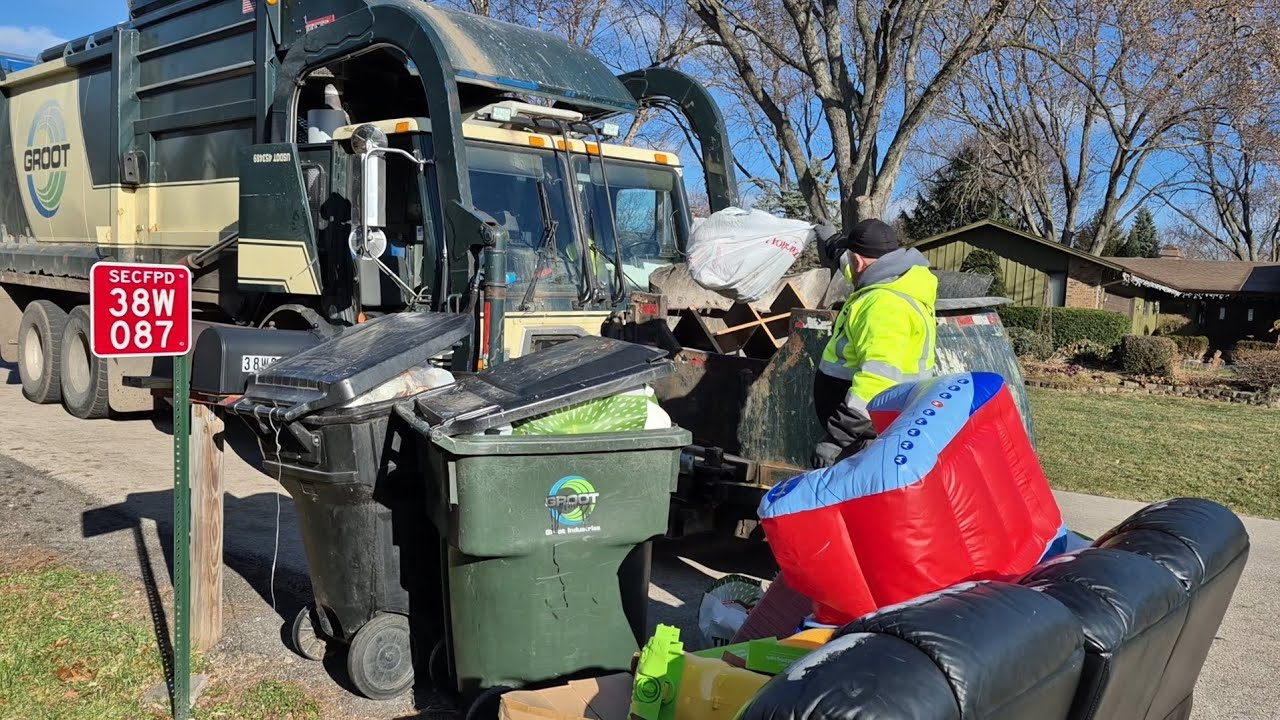 Groot garbage truck on trash 