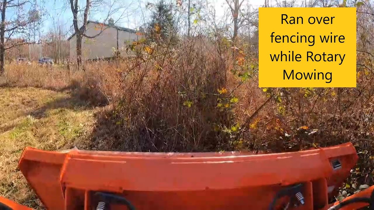 Rotary mowing with our Kubota L2502 and Land Pride RCR1260.  Brush cleared but ran over fence wire.
