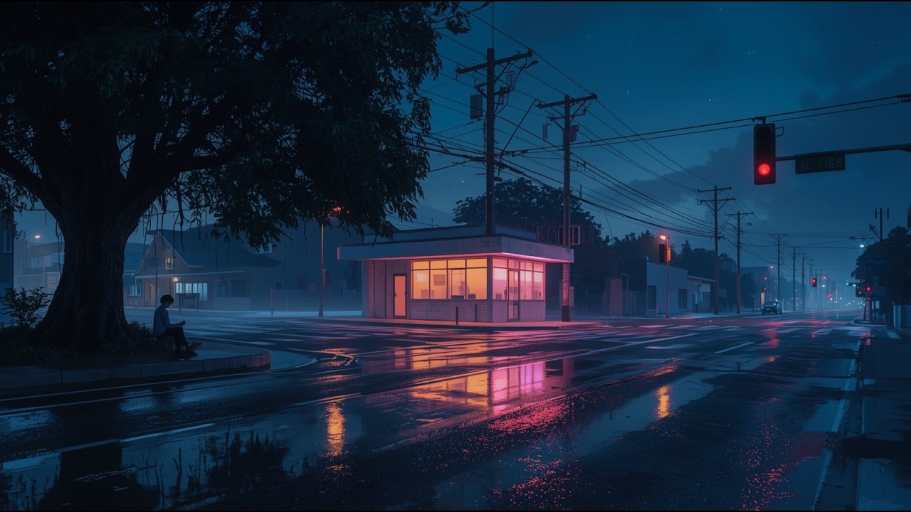 Standing Under Neon Rain • Soft Lofi for Sleep