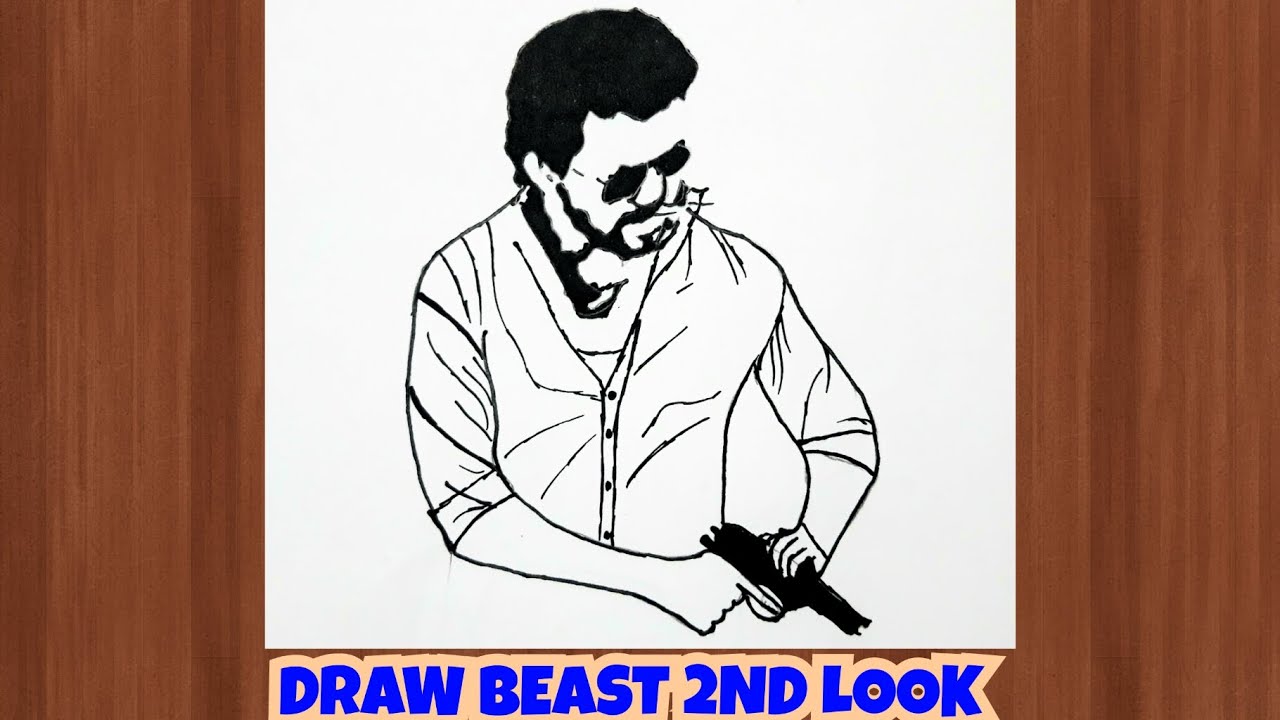 Beast 2nd look poster draw easy || ilaya thalapathy vijay drawing || second look thalapathy