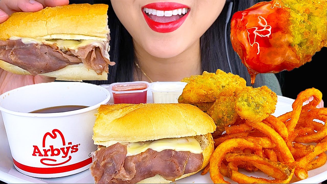 ASMR EATING FRENCH DIP SANDWICH, CURLY FRIES & JALAPEÑO POPPERS ARBY'S MUKBANG 먹방 ASMR Phan