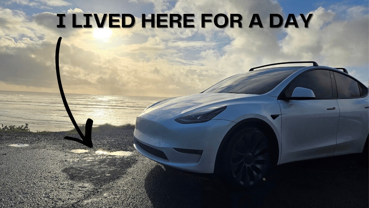 Beach Camping in My Tesla Tiny Home