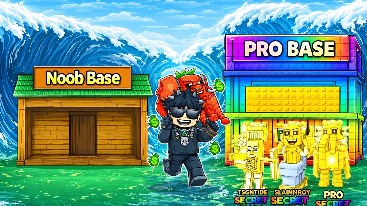 I Tried to Upgrade My NOOB Base Into a PRO Base in Escape Tsunami For Brainrots (Roblox)!!