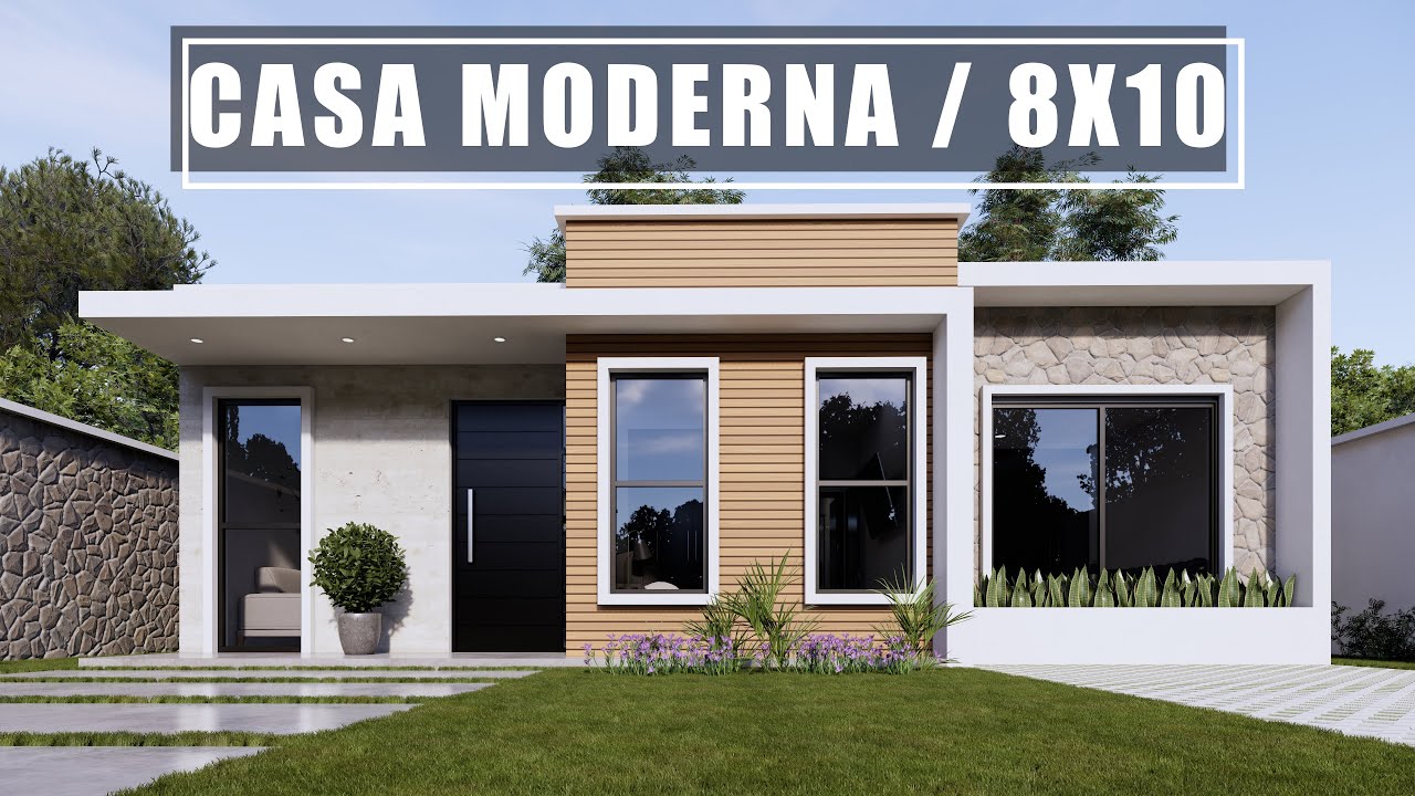 HERMOSA CASA DE 8X10 MODERNA DE UNA PLANTA CON DOS RECÁMARAS | PLANO DE CASA 80 M2
