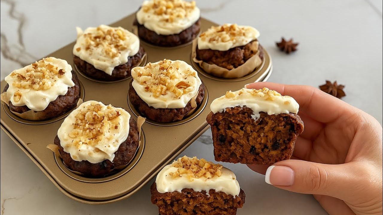 Soft & Spiced CARROT CAKE KETO MUFFINS with Creamy Topping 🧁