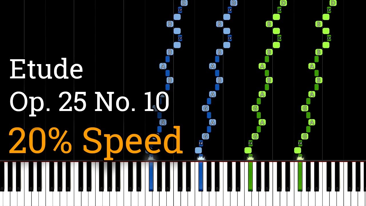 Chopin - Etude Op. 25 No. 10: Octave (Slow Piano Tutorial) [20% Speed]