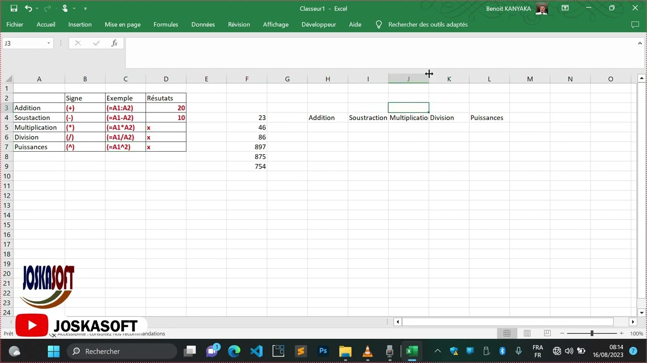 Op&eacute;ration en Excel