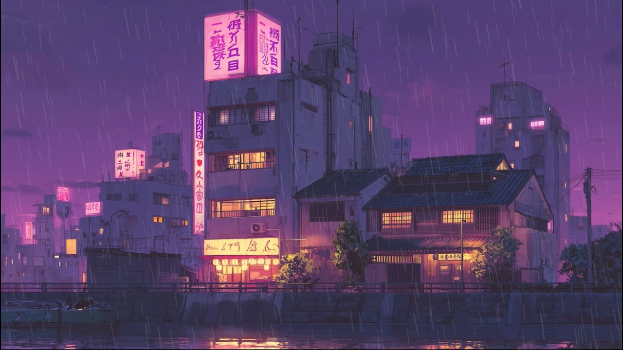 Soft Rain City Walk Japan ⛈️ 80s-90s Lofi Hip Hop ☔ Music To Relief Stress