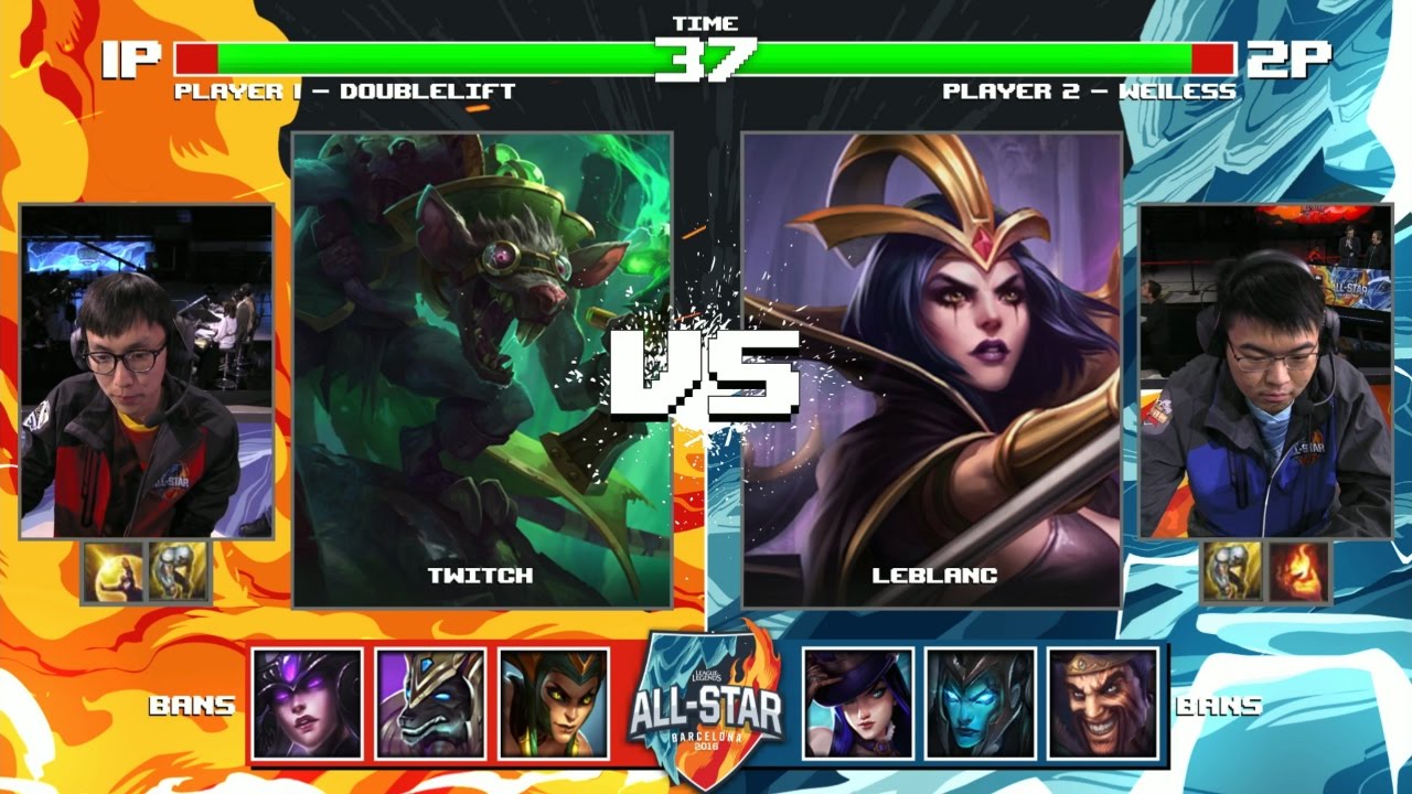 DoubleLift Twitch vs We1less LeBlanc | Round of 32 1v1 Tournament All-Stars 2016 | EU vs SEA