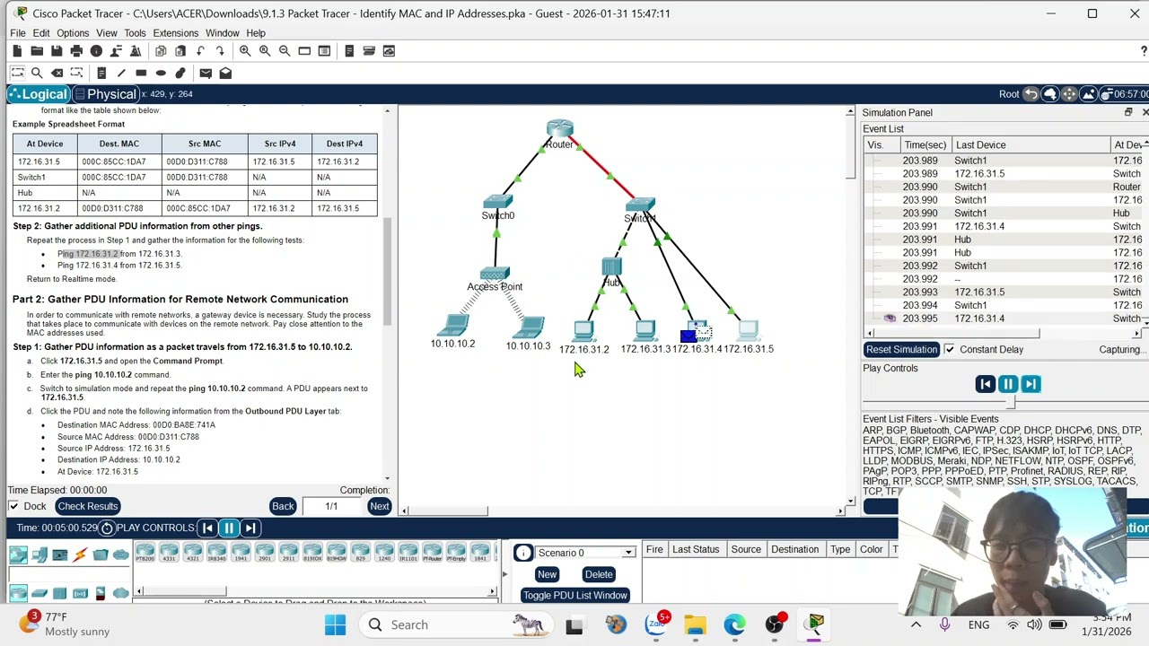 9.1.3 Packet Tracer - Identify MAC and IP Addresses _ Bùi Công Tuấn An
