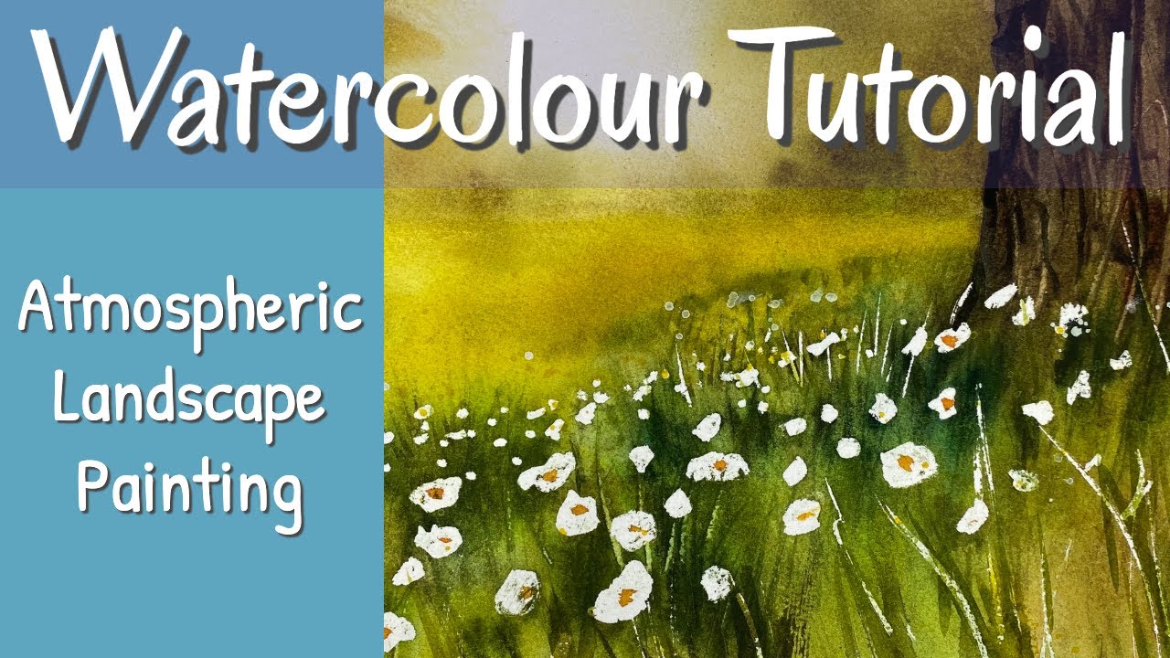 Atmospheric Watercolour Landscape Painting Sunlit Trees & Wild Flowers