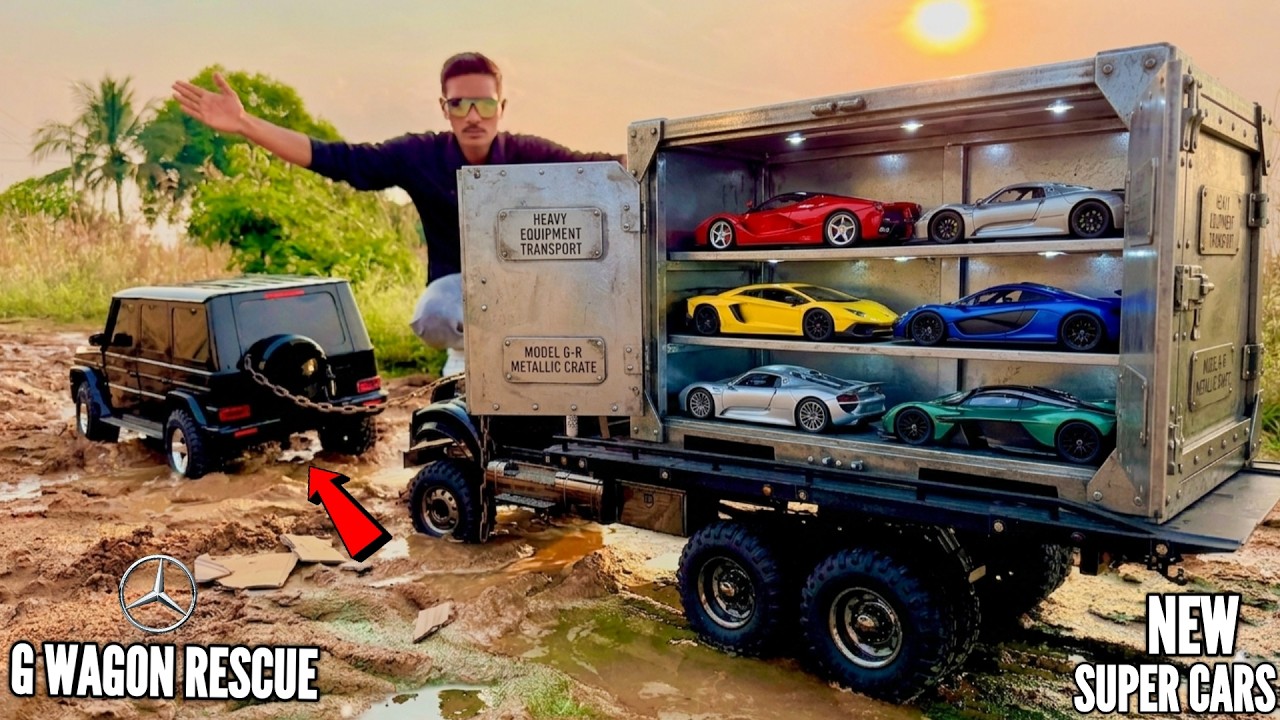 RC Traxxas Boss Truck Tansporting Super Cars in Mud  &ndash; Chatpat toy tv