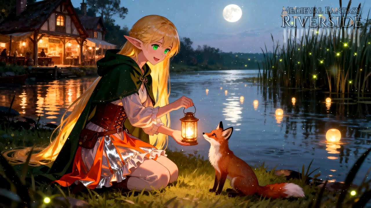 Candlelight Tavern • Peaceful Fantasy Evening beside the Water • Medieval Fantasy Riverside