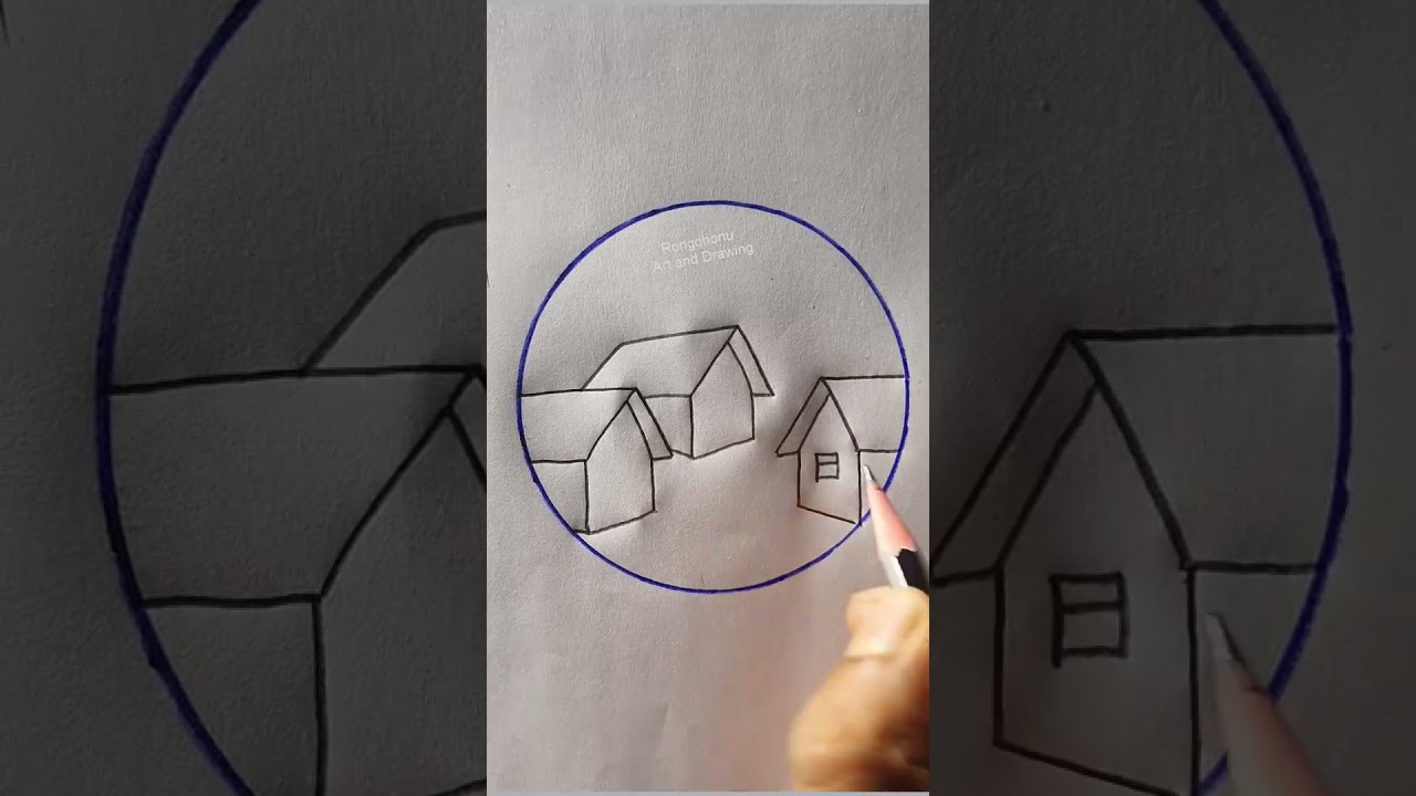 Village House scenery drawing #tricks #circlescenery #rongdhonuartanddrawing