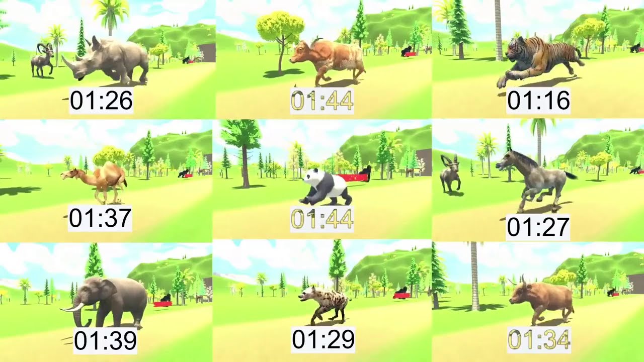 Asian Mammals Speed Races | Horse, Indian Elephant, Tiger, Panda, Cow, Rhino, etc