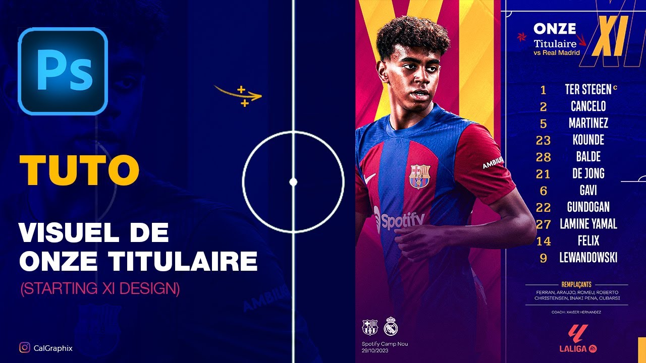 Réaliser un Visuel de onze titulaire / Starting XI design (Photoshop)