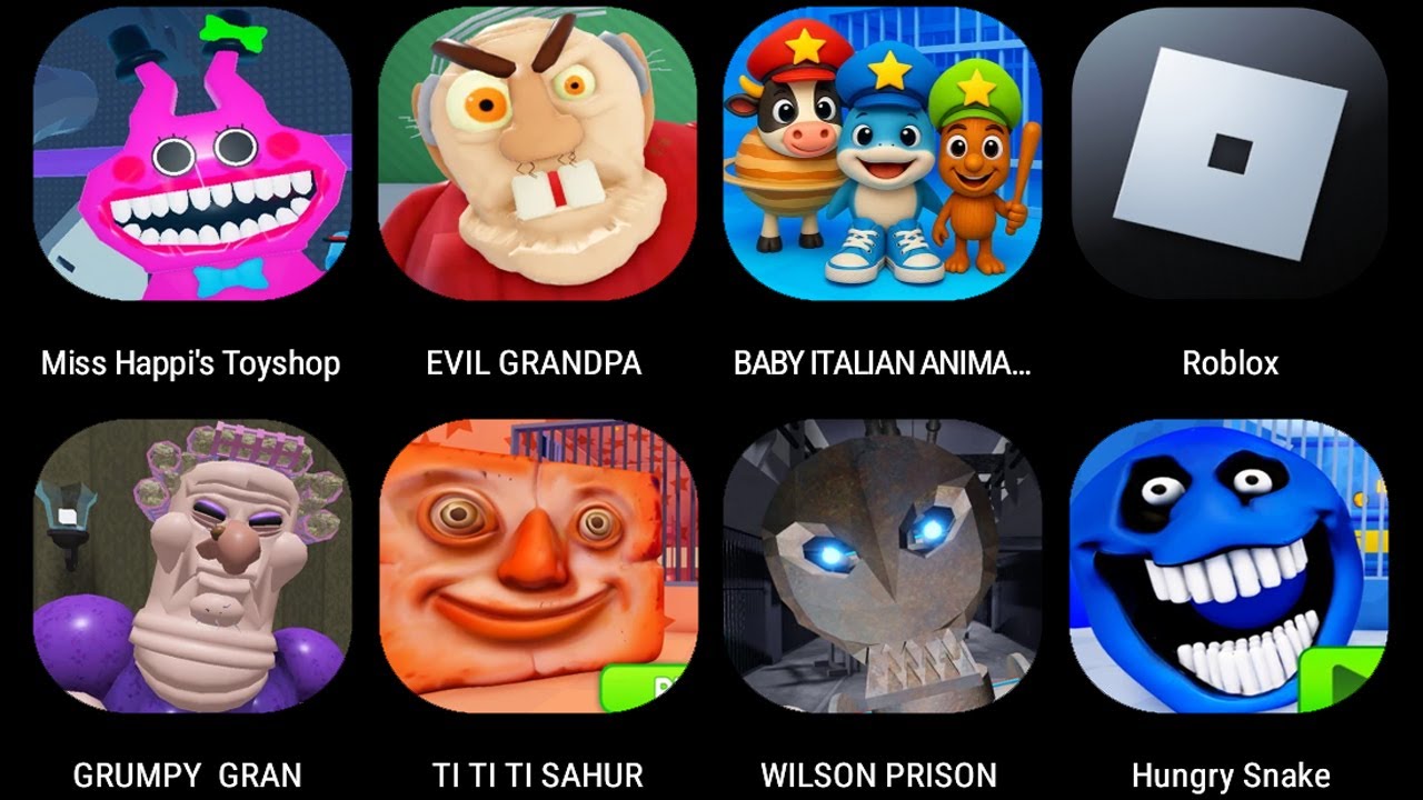Miss Happi's Toyshop,ESCAPE EVIL GRANDPA,BABY BRAINROTS FAMILY PRISON,GRUMPY GRAN,TI TI TI SAHUR