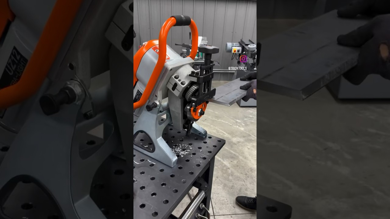 Making a 10mm bevel on 1/2” steel plate using the Beveler UZ12 beveling machine. At Trick-Tools.com