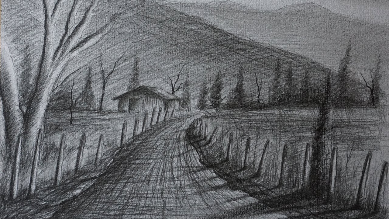 Cómo Dibujar un Paisaje Rural a Lápiz FÁCIL - Paso a Paso