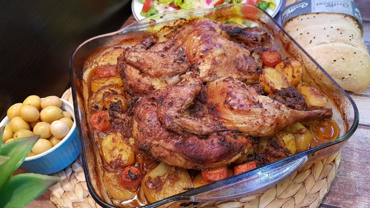 صينيه البطاطا مع الدجاج المشوي بتتبيلة جدا شهية