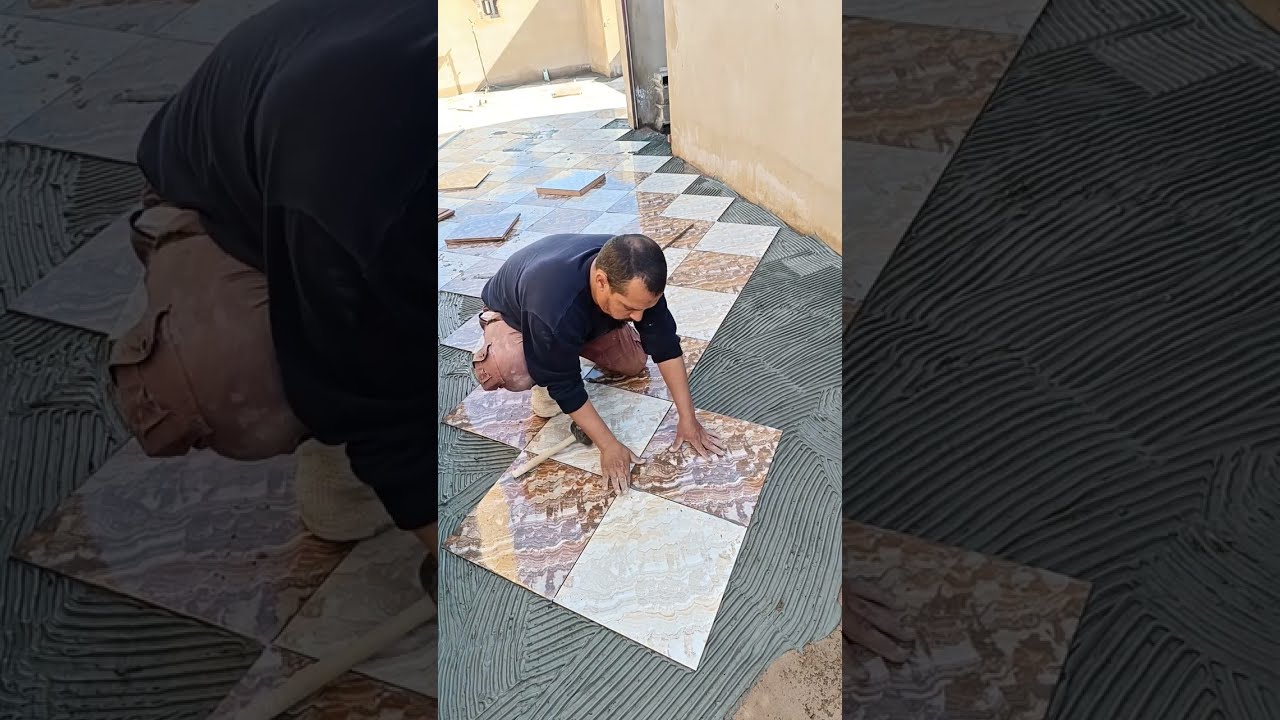Work of skilled craftsmen 💪 Installing ceramic tiles at a 45° angle without any mistakes!