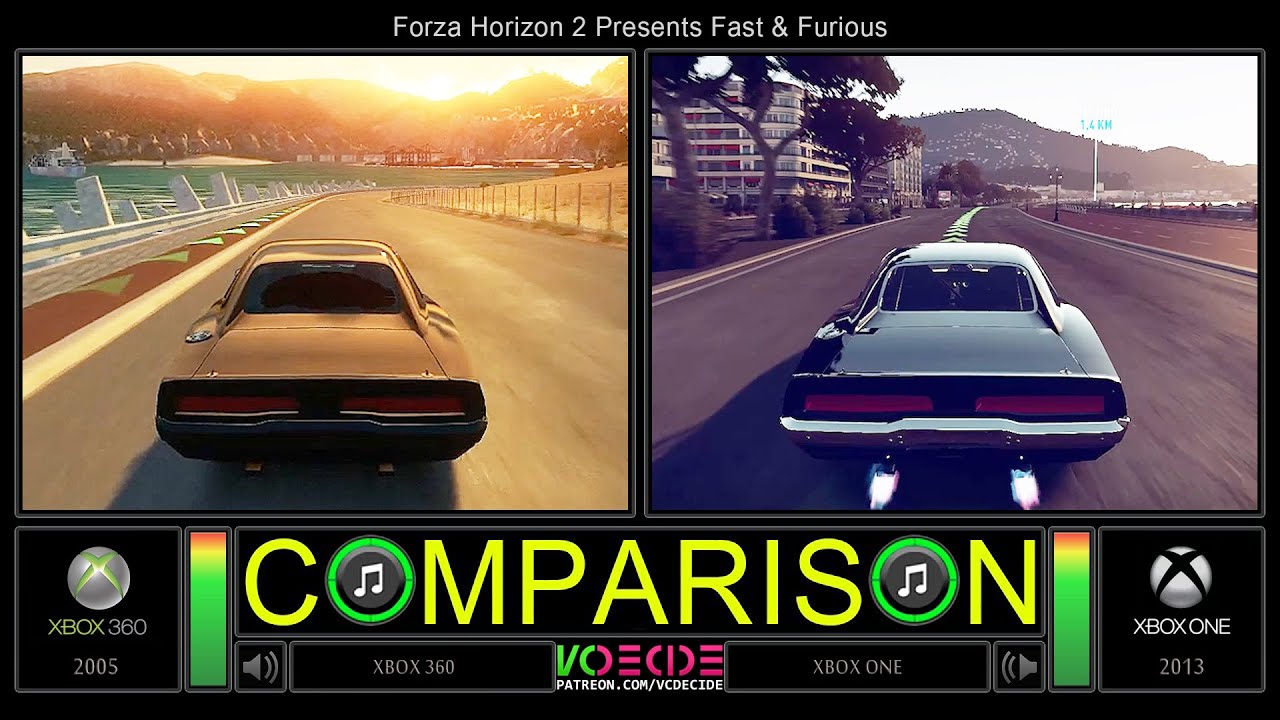 Xbox 360 vs Xbox One (Forza Horizon 2 Presents Fast & Furious) Side by Side Comparison