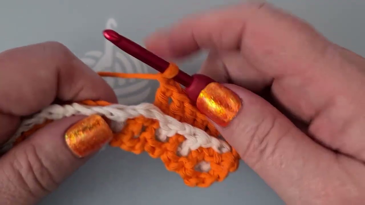 Interlocking filet crochet with solids DF, DB row 3A