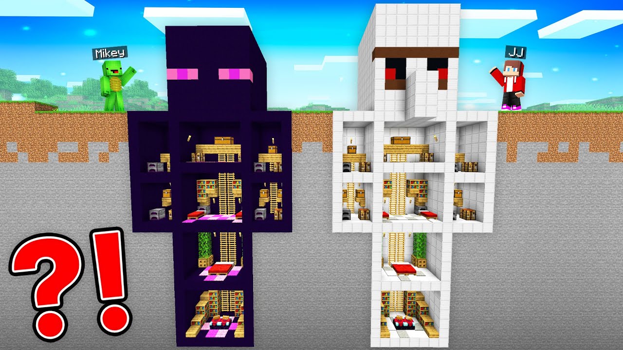Mikey ENDERMAN Base vs JJ GOLEM Base in Minecraft (Maizen)