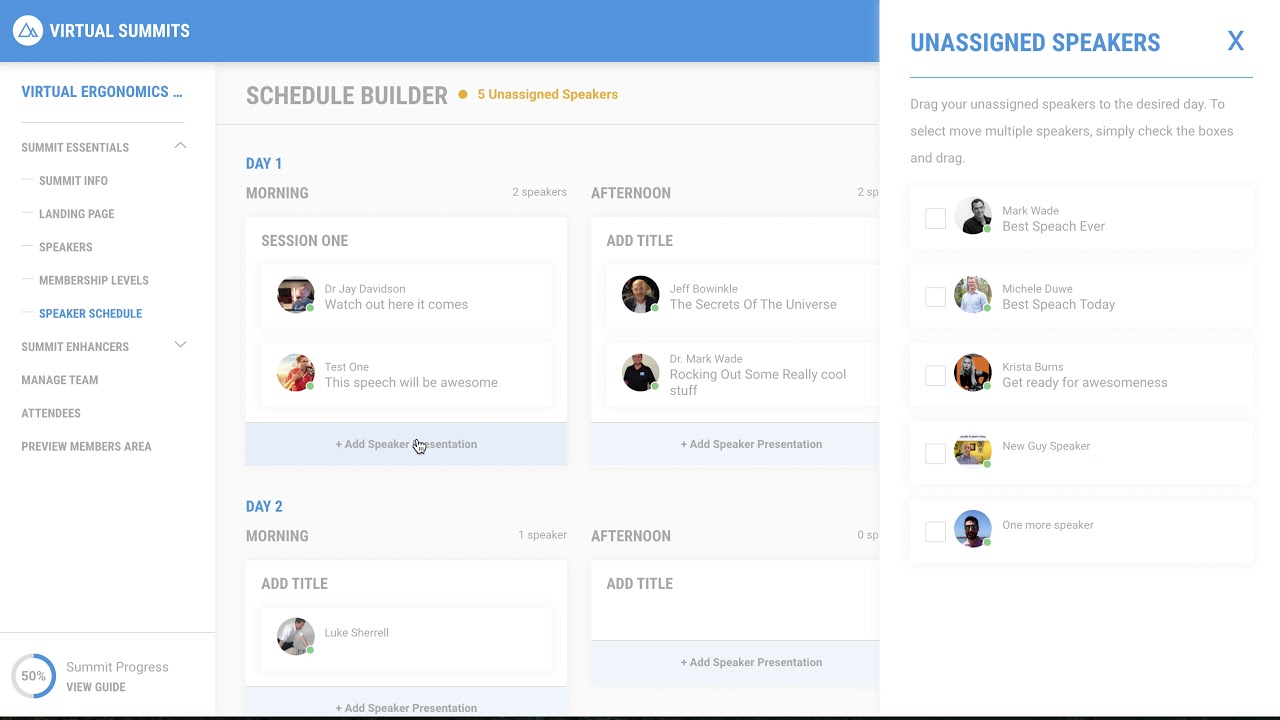 Assigning Speakers On Virtual Summits Software