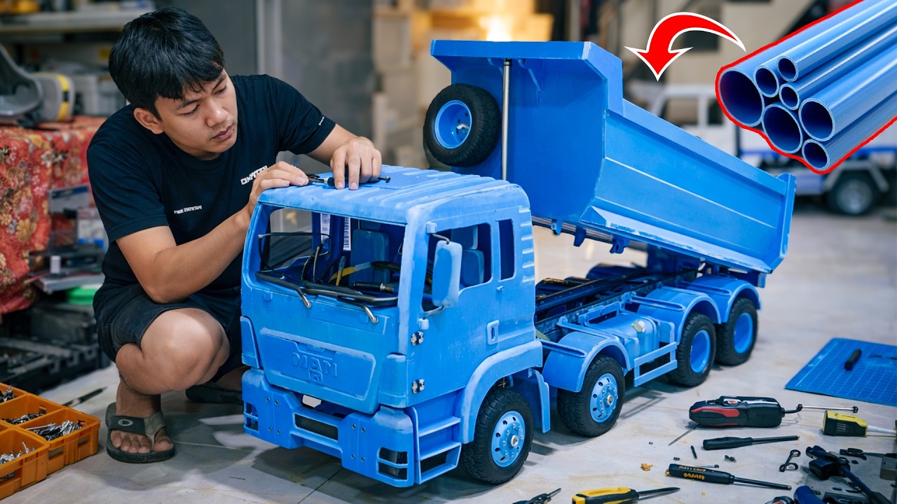 I Builds Realistic RC Dump Truck MAN TGS From PVC pipe and simple tools