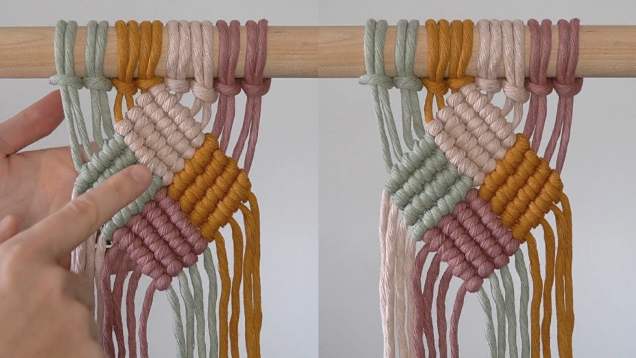 DIY Macrame Tutorial - Colour Block Pattern Using Double Half Hitch Knot!