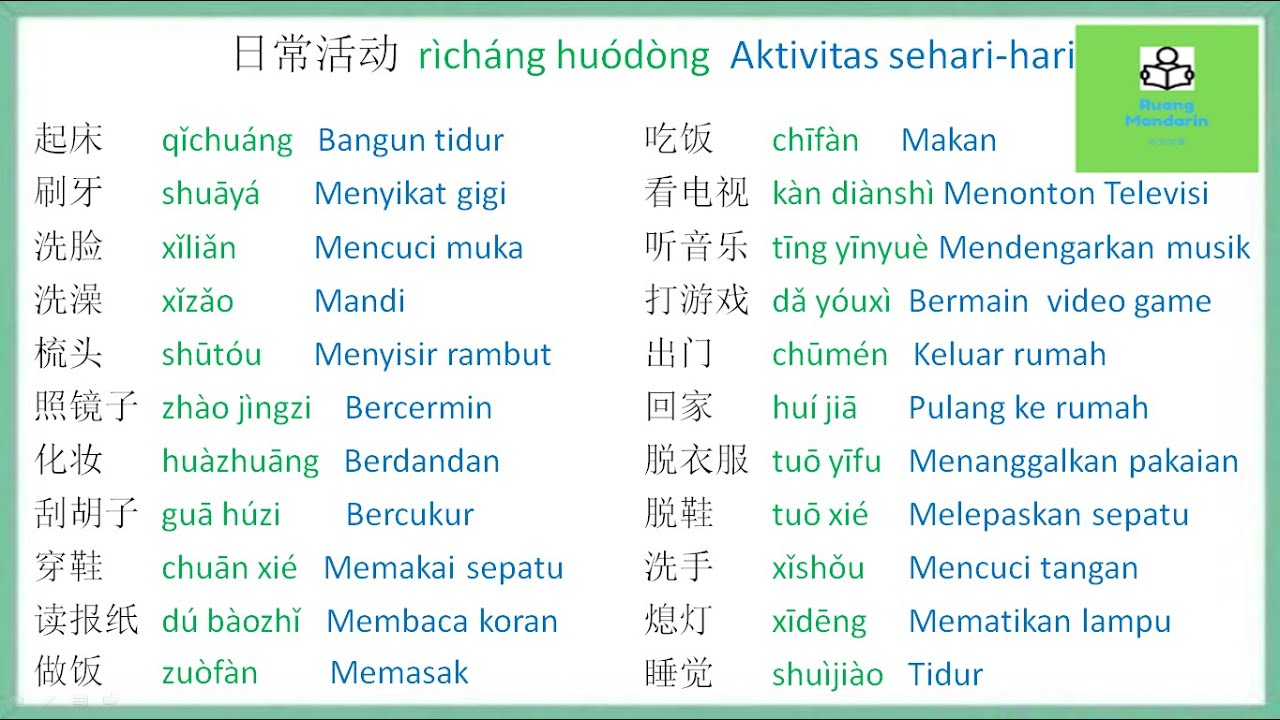 Kosakata Bahasa Mandarin Tentang Aktivitas Sehari-Hari 日常活动  rìcháng huódòng