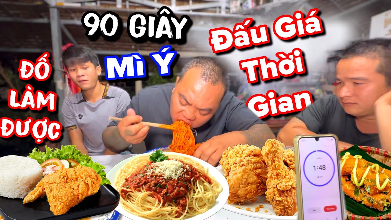 Lần Đầu thánh xàm thử thách bản thân ăn mì ý chỉ với 90 giây | Đấu Giá Thời Gian
