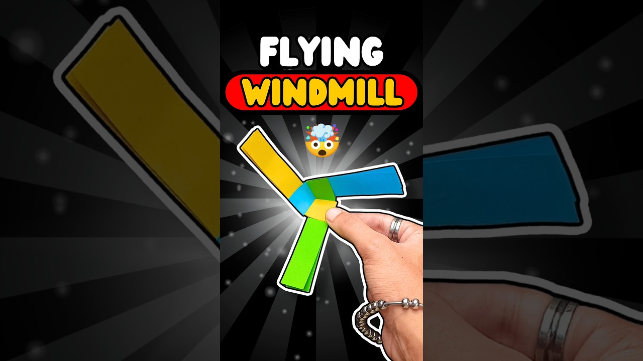 Flying Rotating Windmill that comes back 🎐🤯 #shorts #diy #experimnent #paperairplane #paperplane