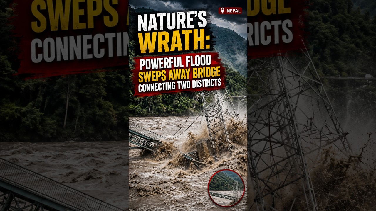 NATURE&rsquo;S WRATH Powerful Flood Sweeps Away Bridge #Connecting Two Districts #nepal